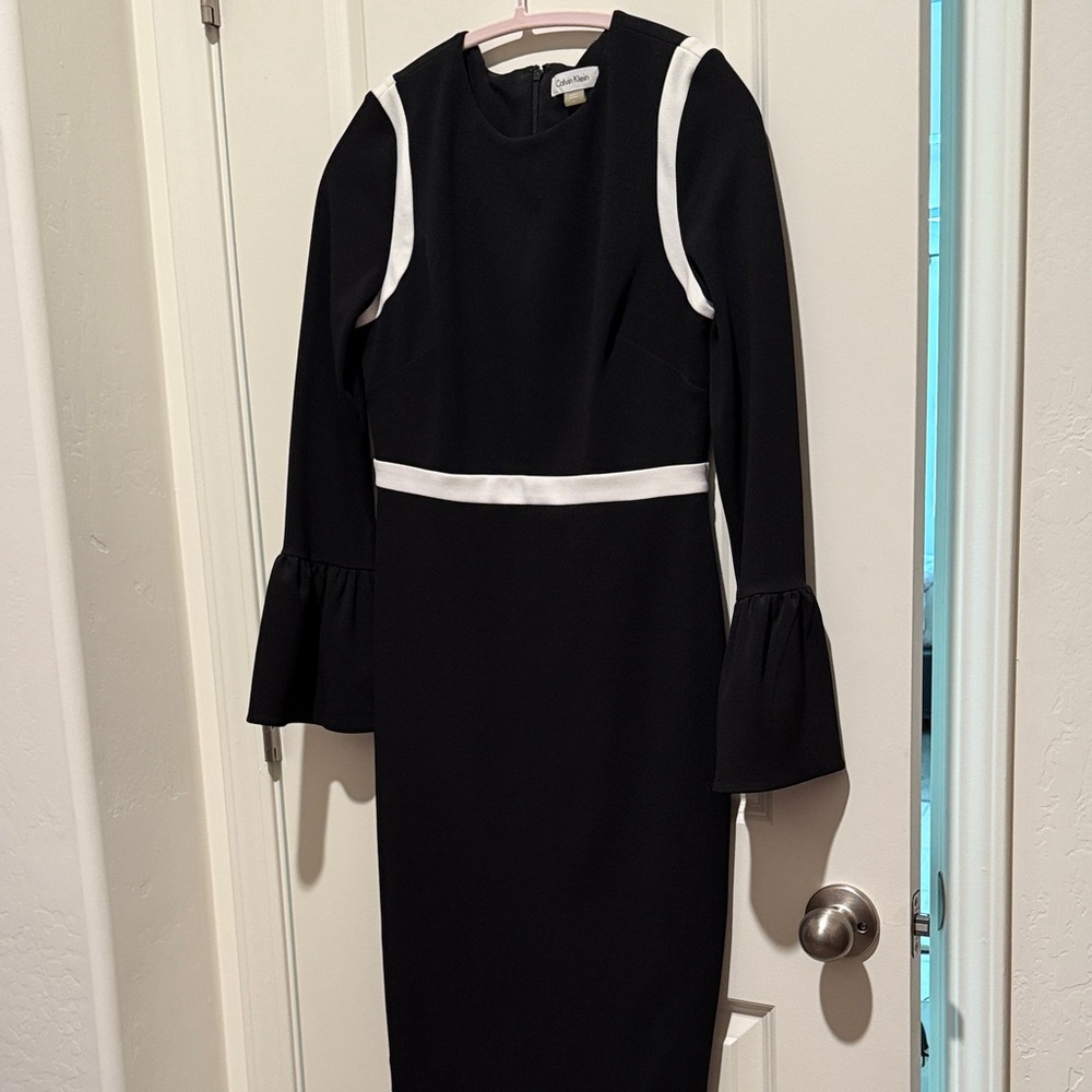 Calvin Klein Black and White Long Sleeve Dress